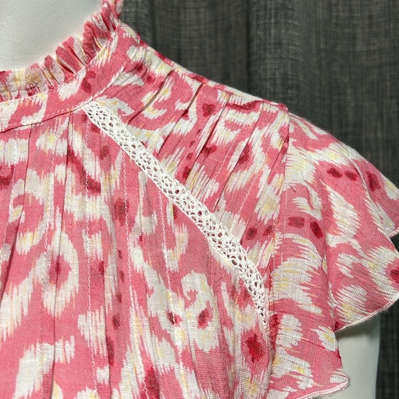 NWOT Nanette Lepore High Neck Lightweight Flutter Short Sleeve Print Blouse S - Picture 9 of 11